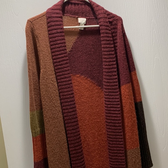 CHICO'S COLOR BLOCK LONG CARDIGAN - Picture 8 of 14